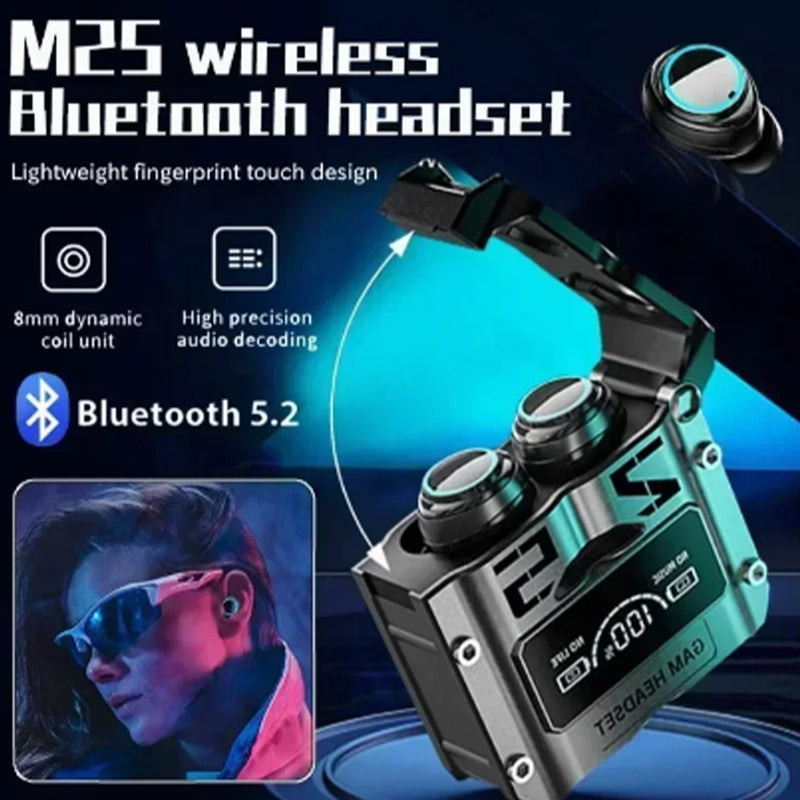 Audífonos Gamer Tws Bluetooth M25 Con Powerbank Plateado