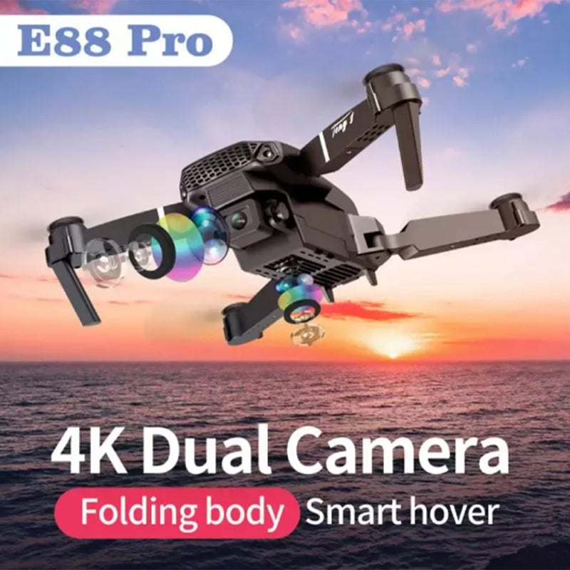 Drone E88 Pro 4k 360° Cámaras Duales Para Evitar Obstáculos Negro